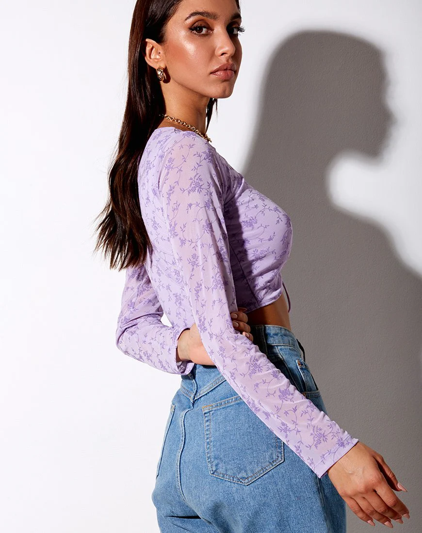 Chilo Langarm Top in Love Bloom Lilac Flock - Image 3