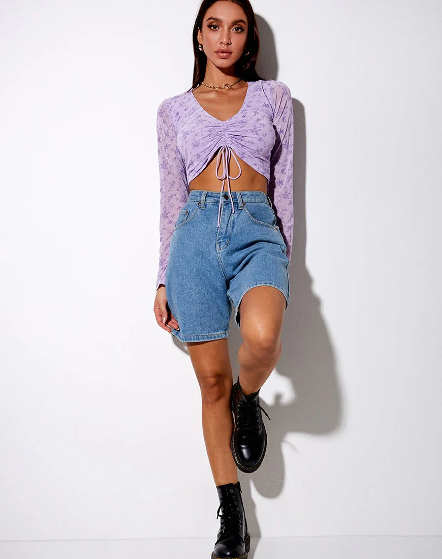 Chilo Langarm Top in Love Bloom Lilac Flock - Image 4