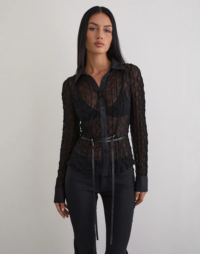 Christabel Hemd aus strukturiertem Mesh Schwarz - Image 2