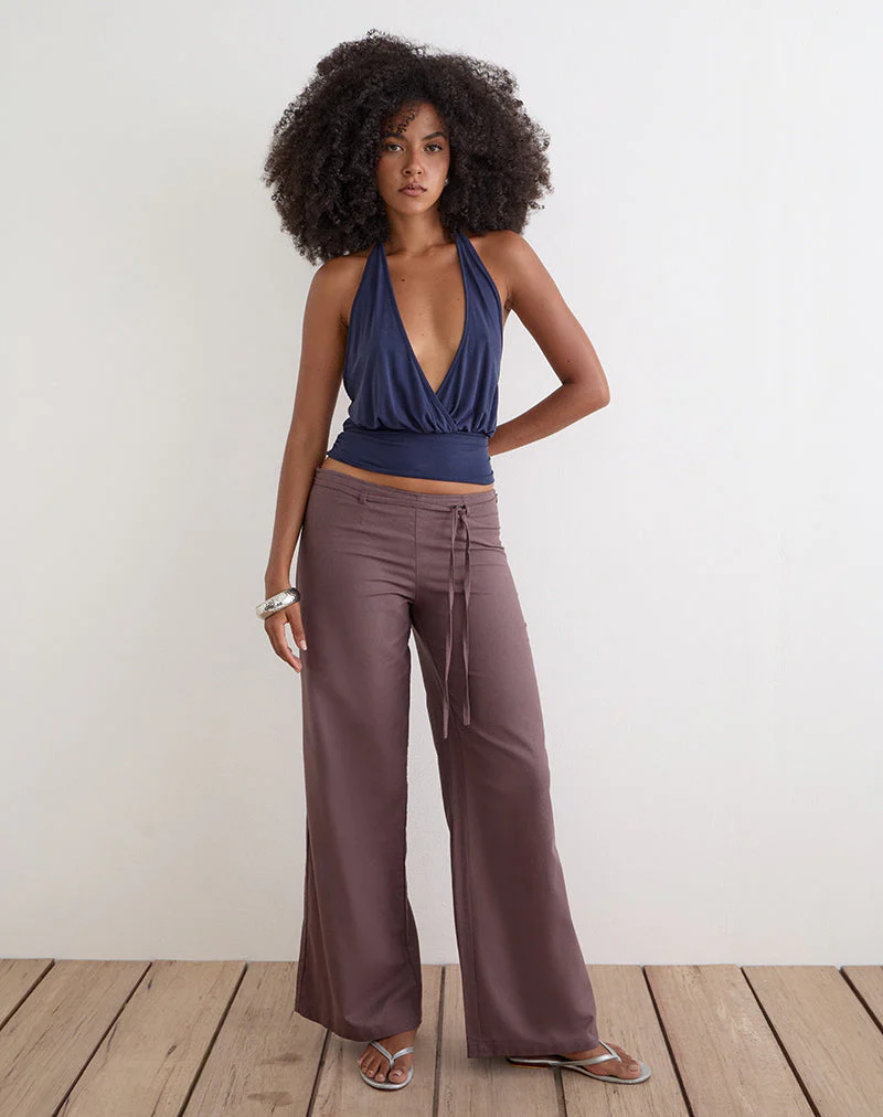 Cisaw Trouser in Linen Deep Taupe Brown - Image 3