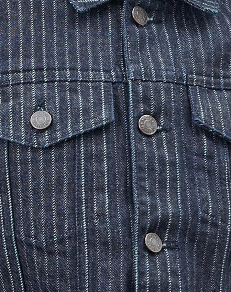 Classic Denim Jacket in Stripe Indigo - Image 8