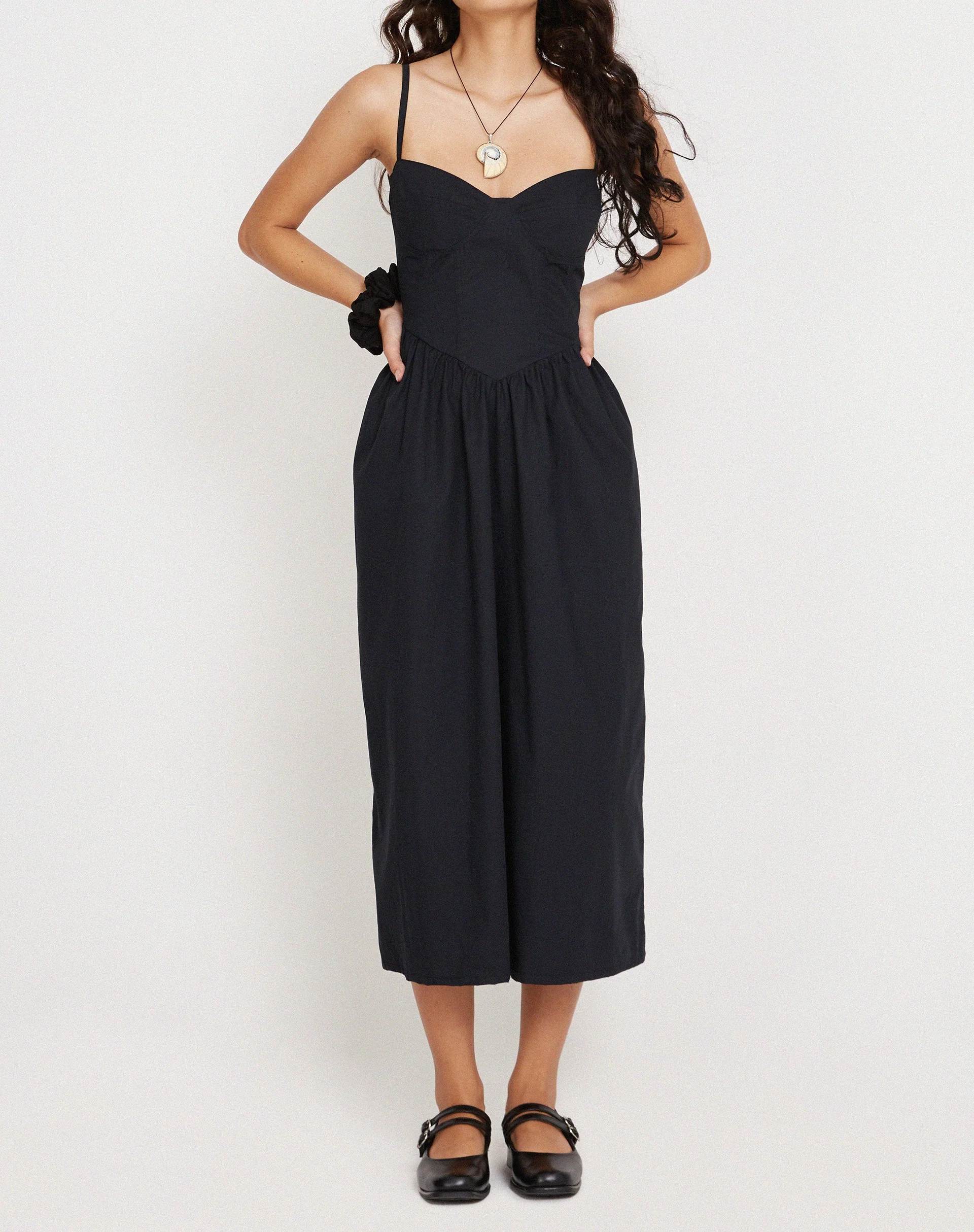 Clementine Midikleid mit Korsett aus schwarzer Popeline - Image 3
