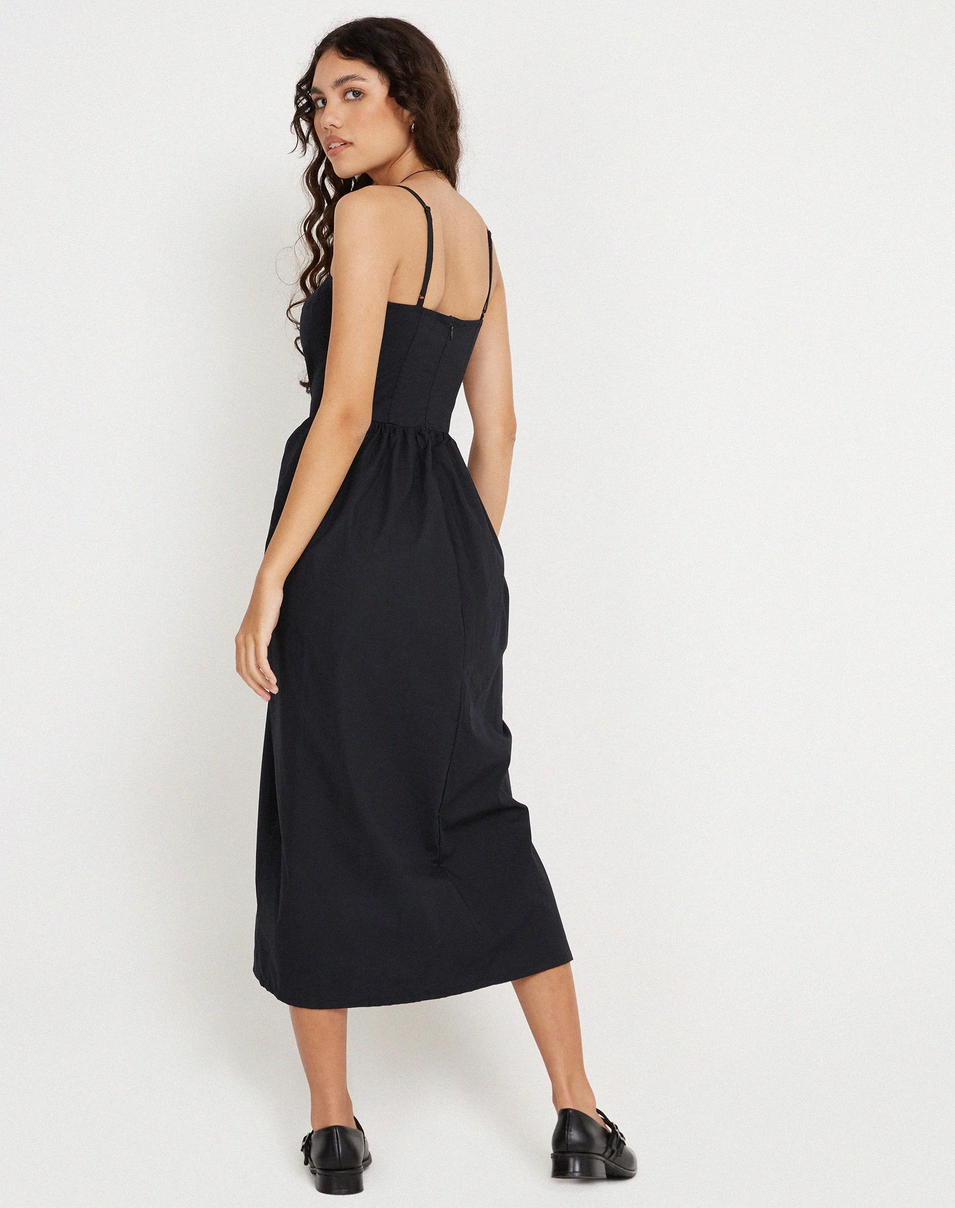 Clementine Midikleid mit Korsett aus schwarzer Popeline - Image 4