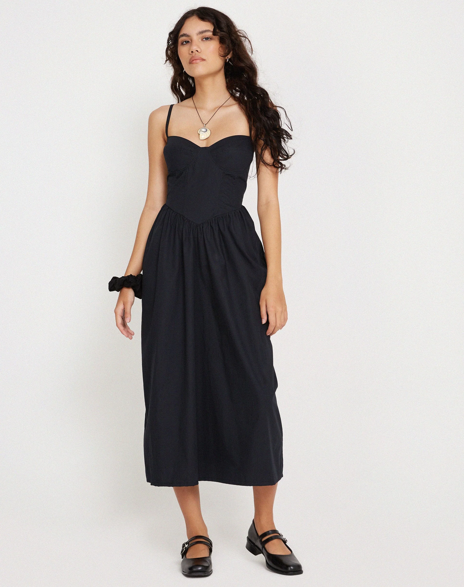 Clementine Midikleid mit Korsett aus schwarzer Popeline - Image 5