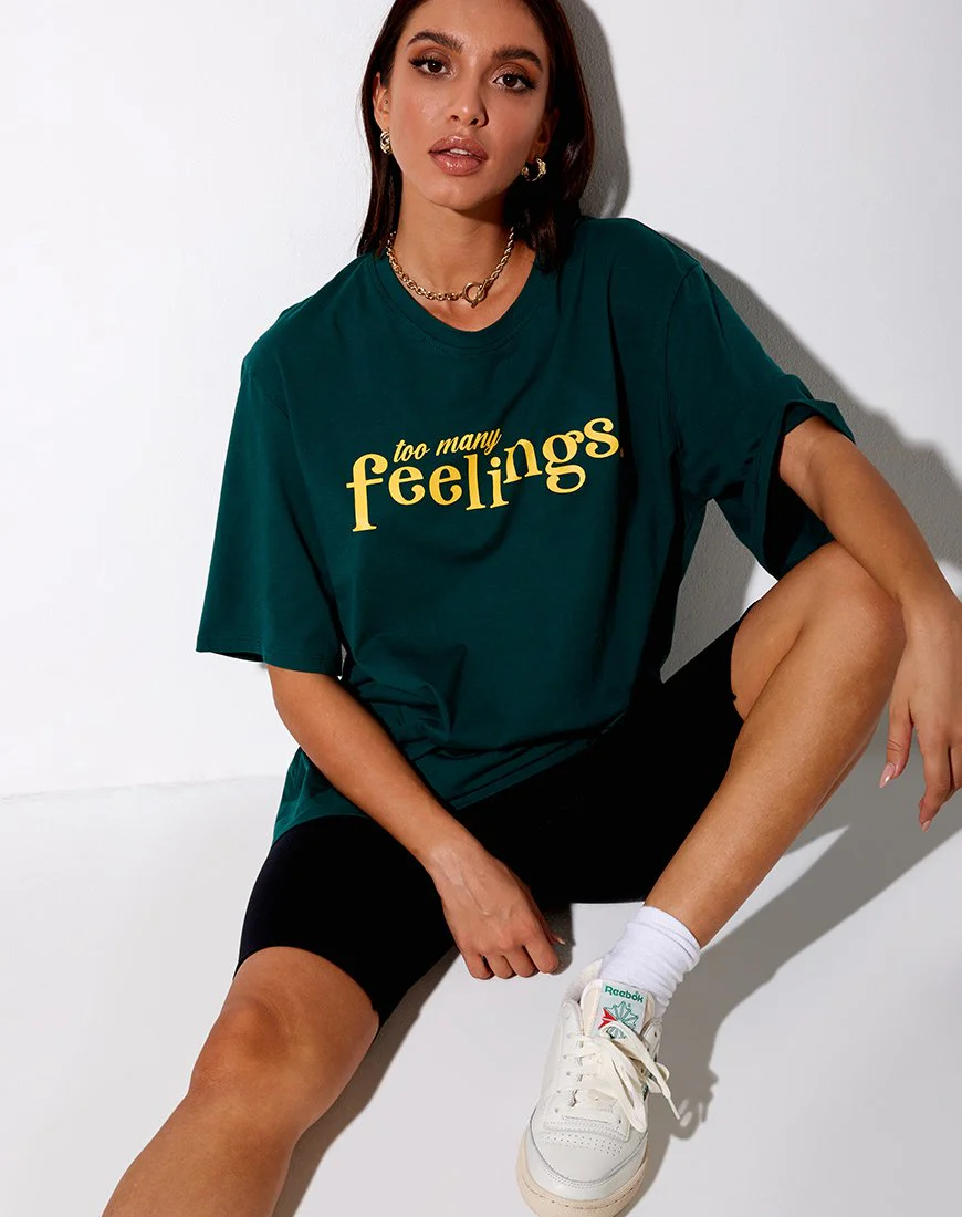 Cocoon Tee in Flaschengrün "Too Many Feelings" - Image 3