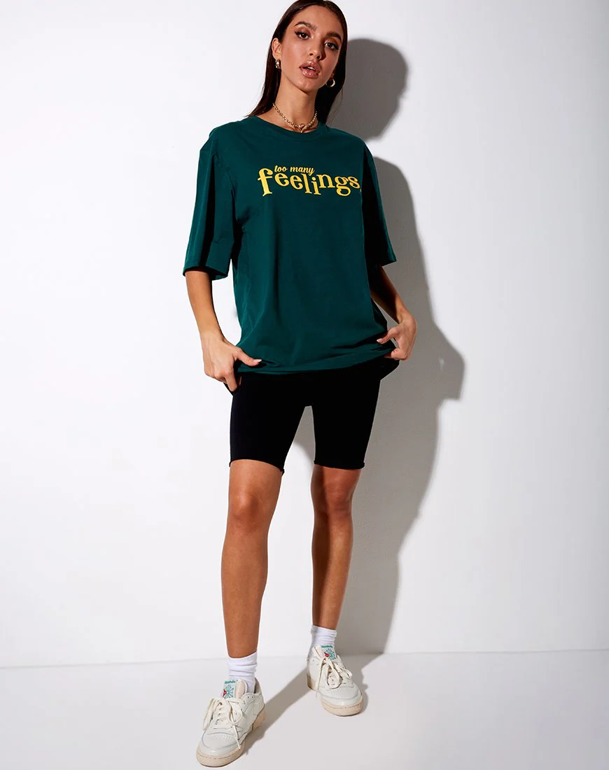 Cocoon Tee in Flaschengrün "Too Many Feelings" - Image 4