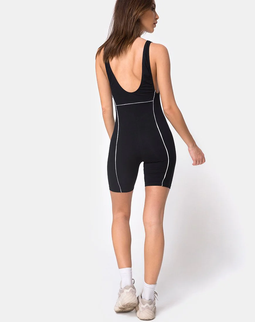 Coda Unitard in Schwarz mit Paspellinie - Image 4