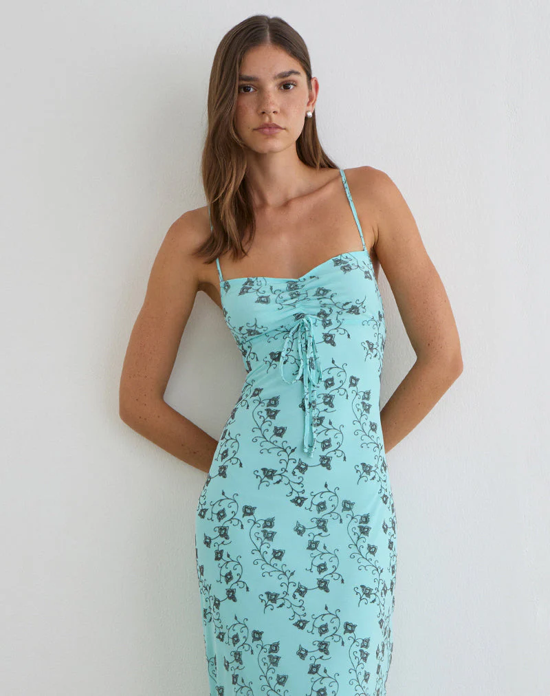 Collete Midi Dress in Winding Ivy Blue - Image 3