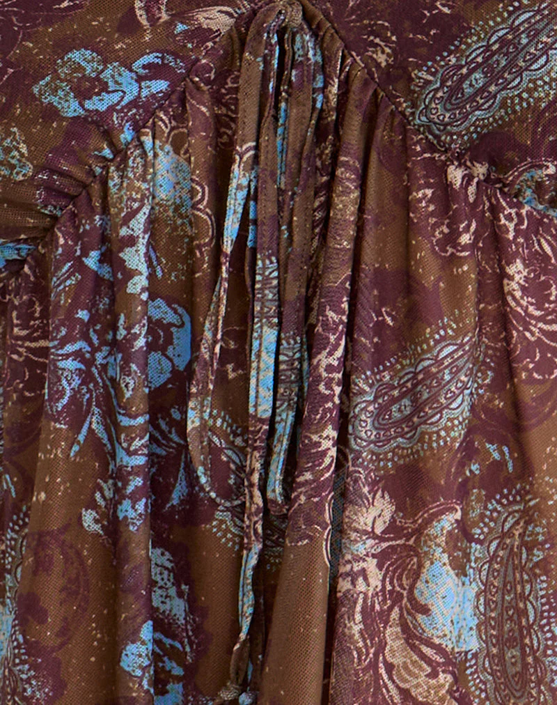 Concetta Long Sleeve Top in Feathery Paisley Brown - Image 5