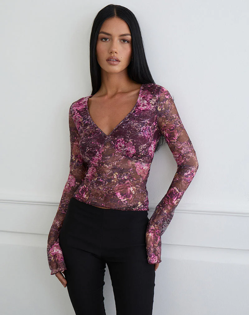 Copriva Top in abstraktem Rosé und Pflaume