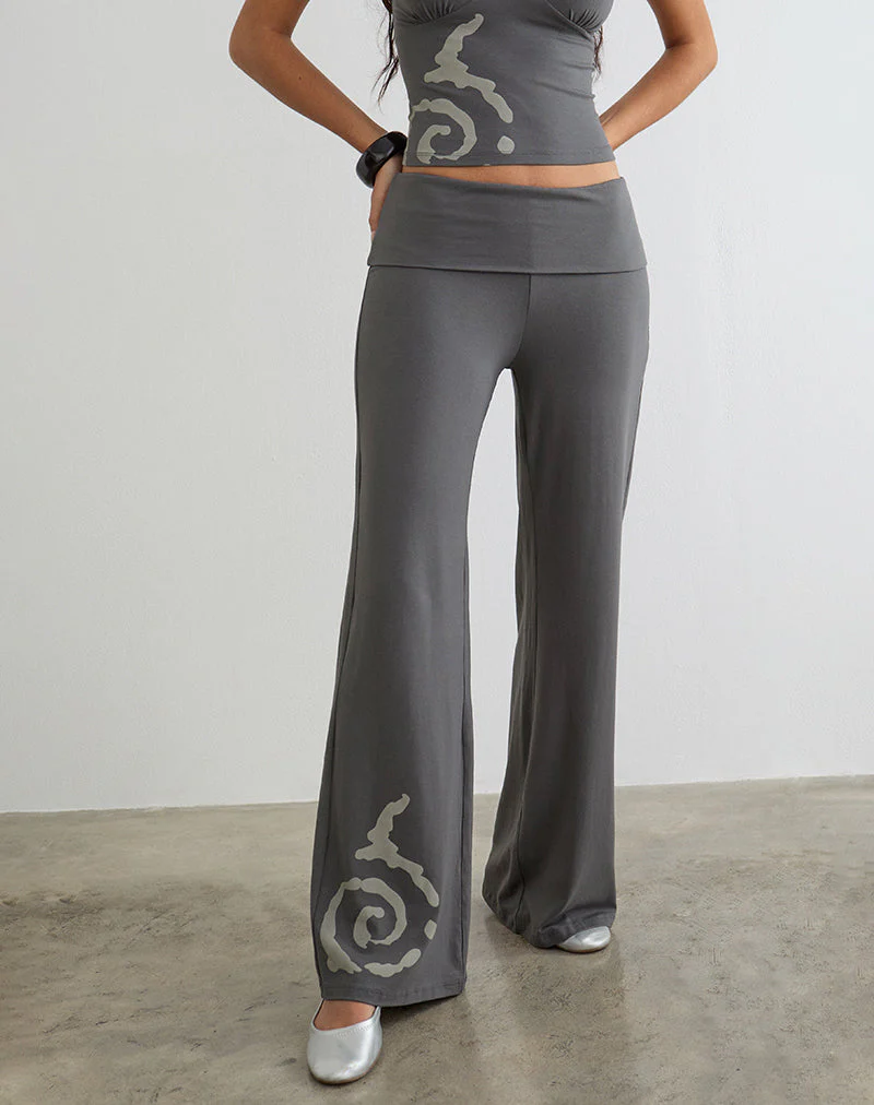 Coreta Foldover Trouser in Spiral Charcoal Grey - Image 3