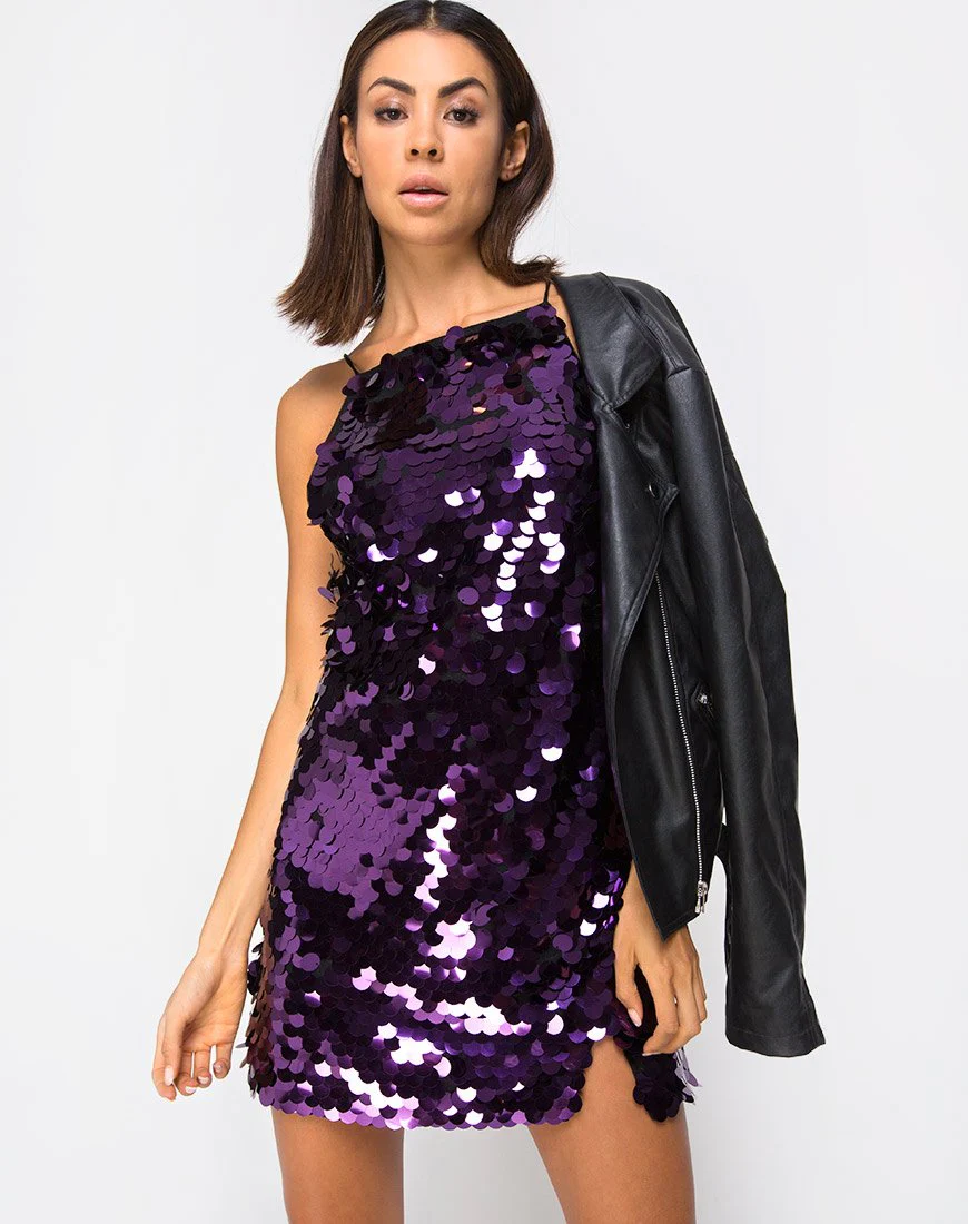Corine Slip-Kleid in Pflaume Disc Pailletten