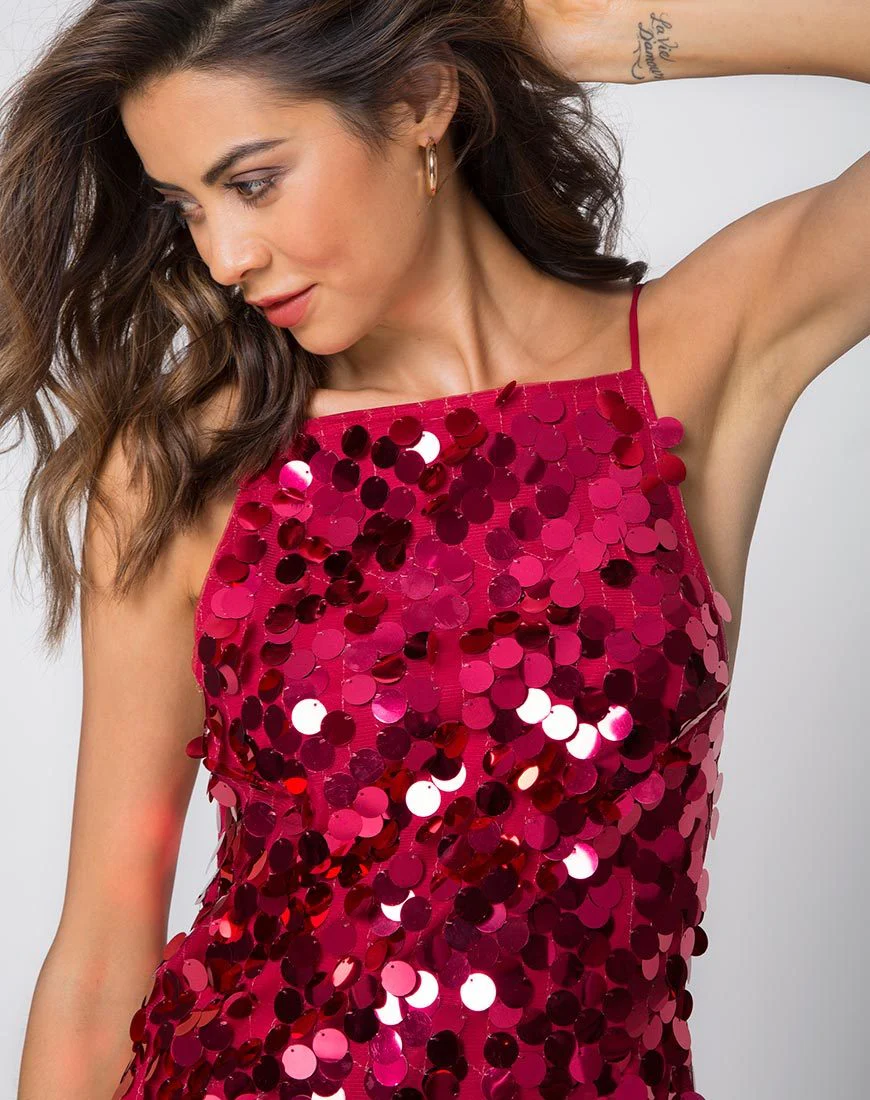 Corine Slip-Kleid aus kirschroten Pailletten - Image 2