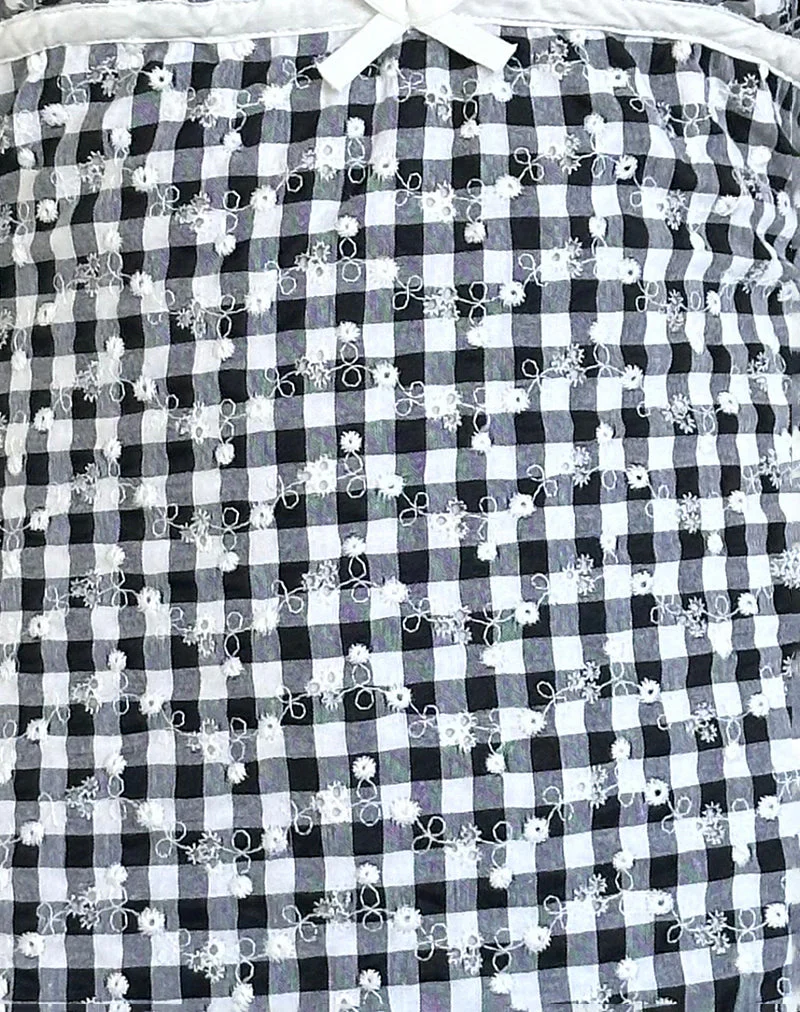 Corla Minikleid aus schwarzem Gingham mit Blumenmuster - Image 6