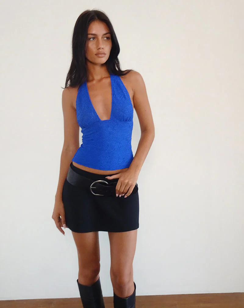 Cosimo Neckholder-Top aus strukturiertem Mesh Blau - Image 4