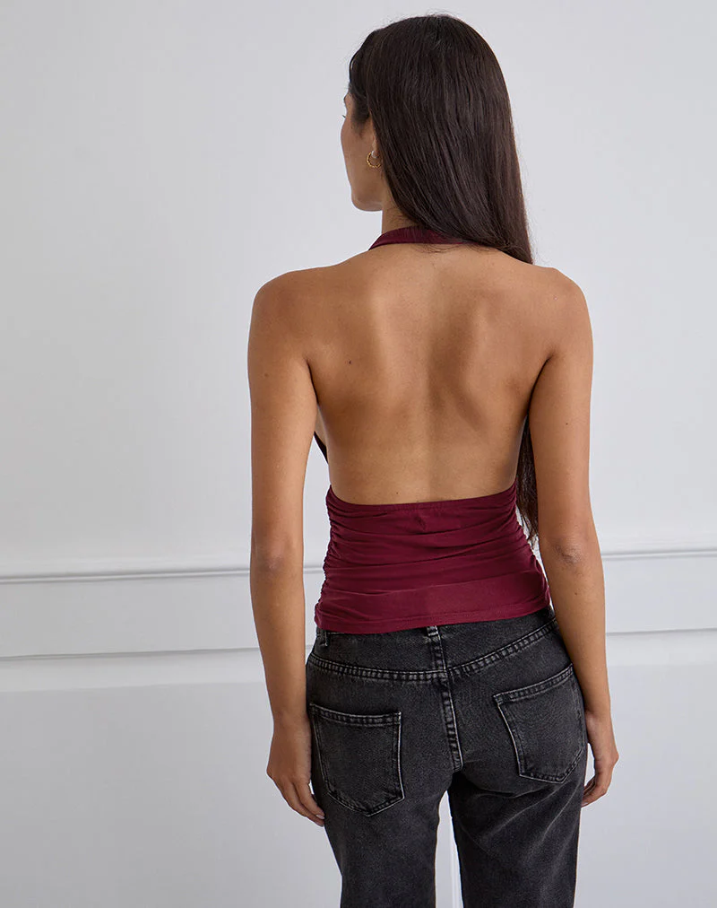 Cosimo Neckholder-Top aus Cupro Dunkelrot - Image 4