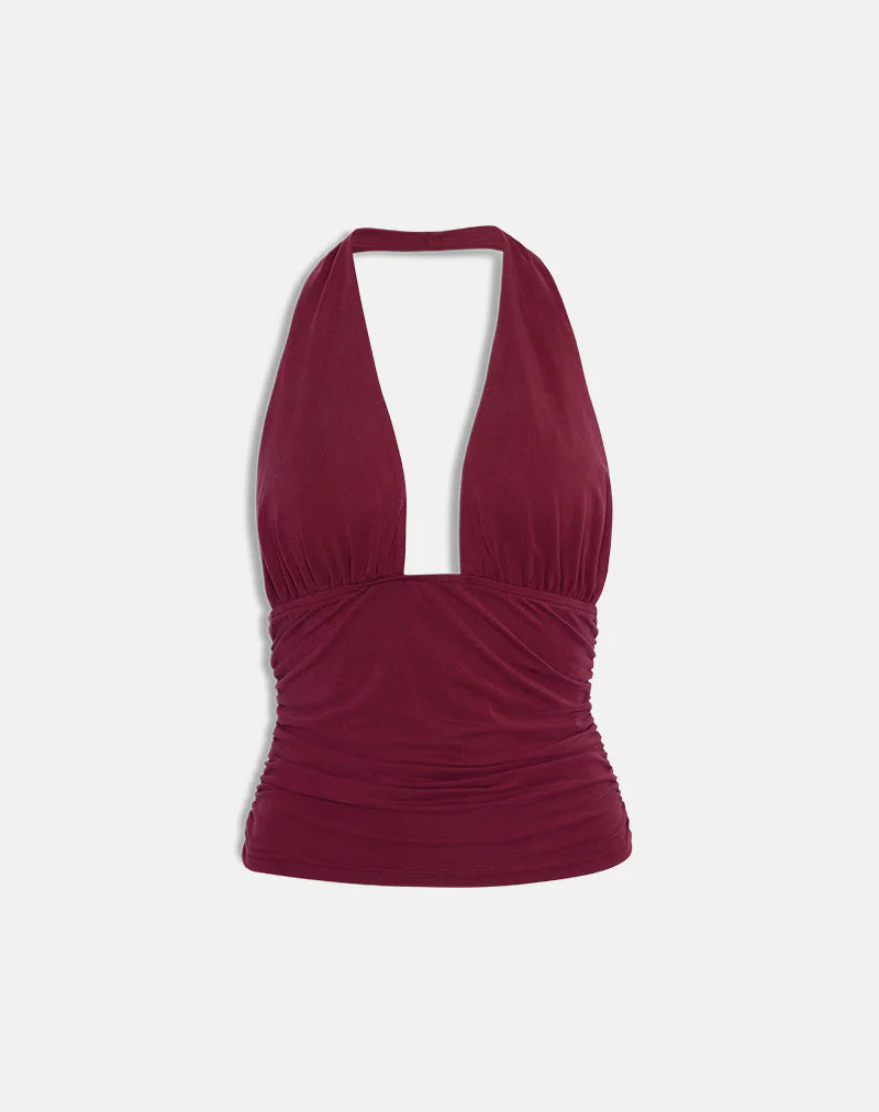 Cosimo Neckholder-Top aus Cupro Dunkelrot - Image 5
