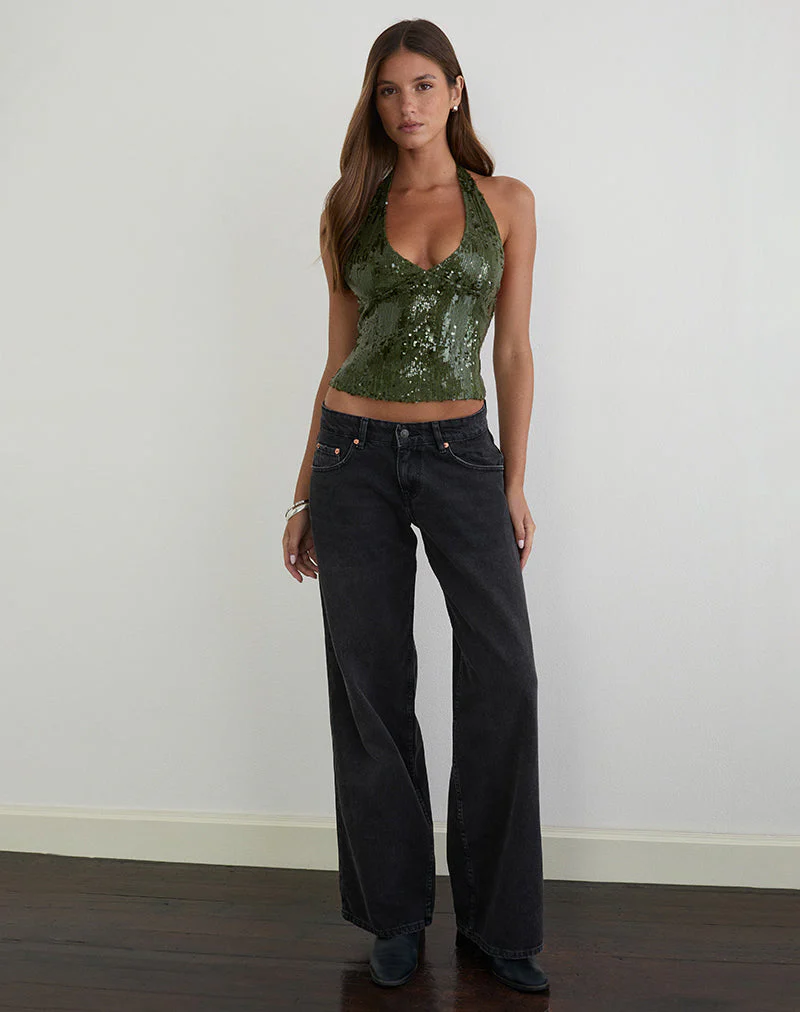 Cosio Neckholder-Top in Mix Sequin Khaki - Image 2