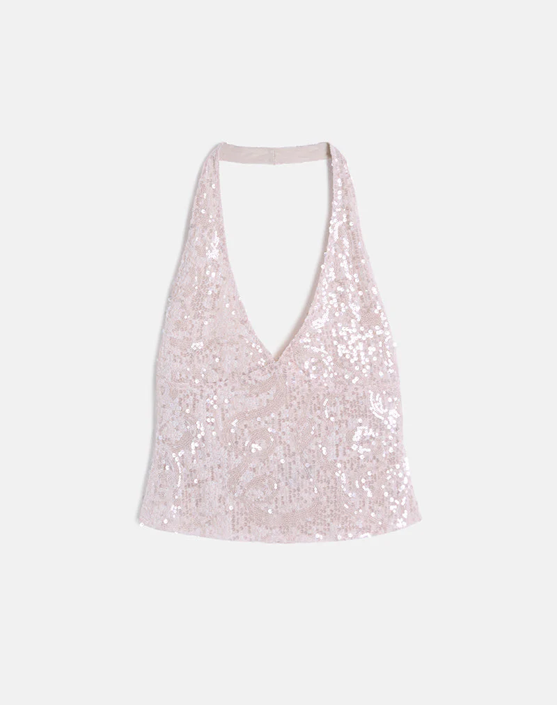 Cosio Neckholder-Top in Babyrosa mit Pailletten - Image 5