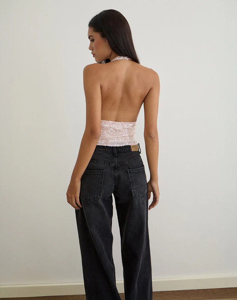 Cosio Neckholder-Top in Babyrosa mit Pailletten - Image 6