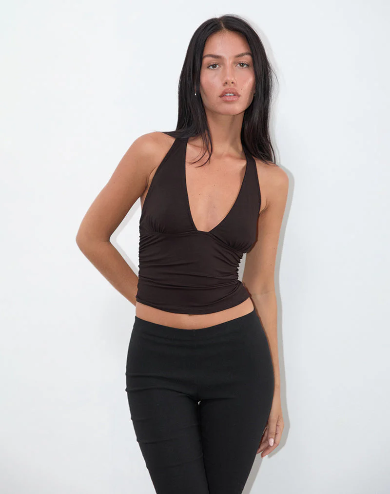 Cosmo Neckholder-Top aus Jersey Schokoladenbraun - Image 5