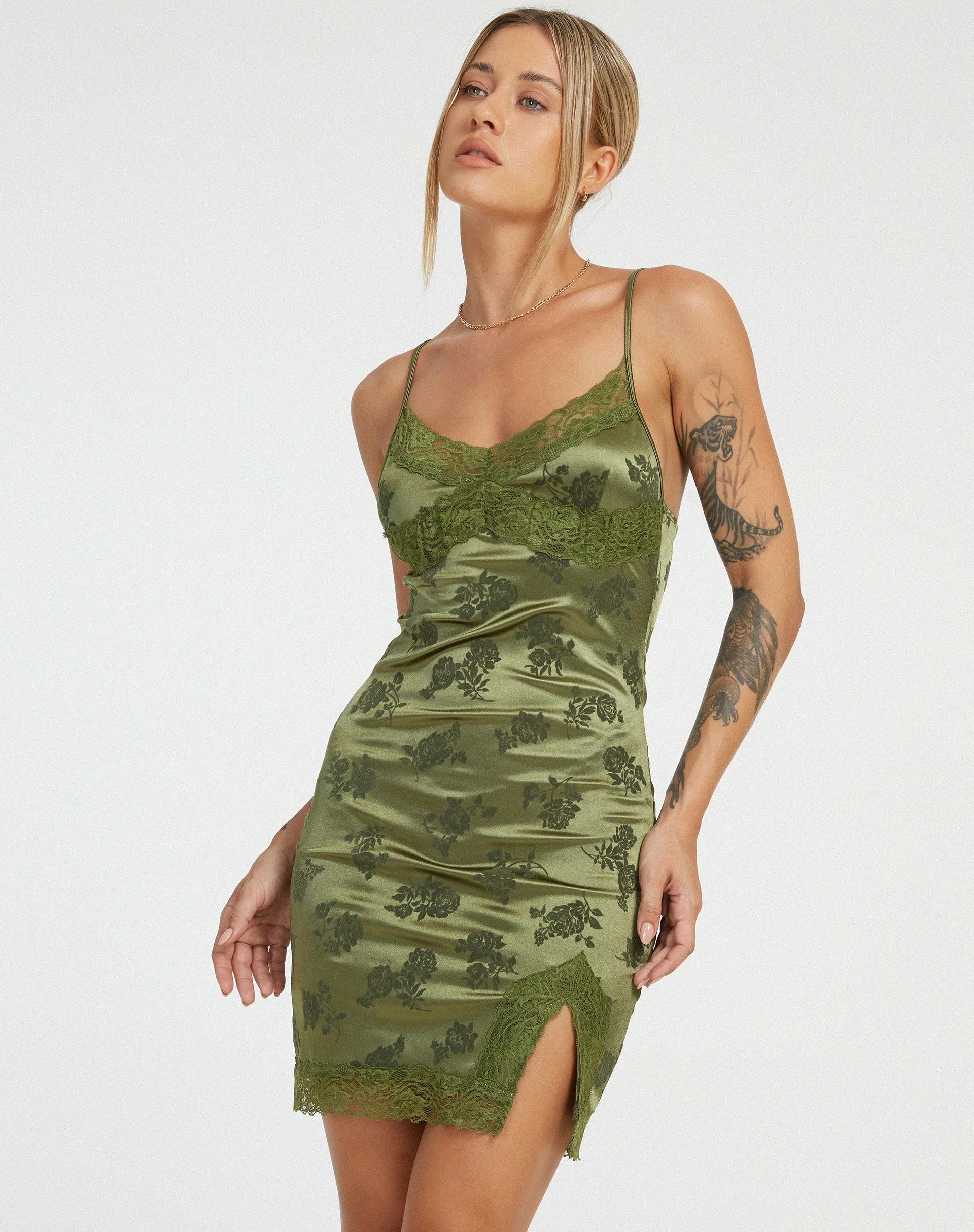 Coti Bodycon Kleid aus Rosenflock Loden Grün - Image 4