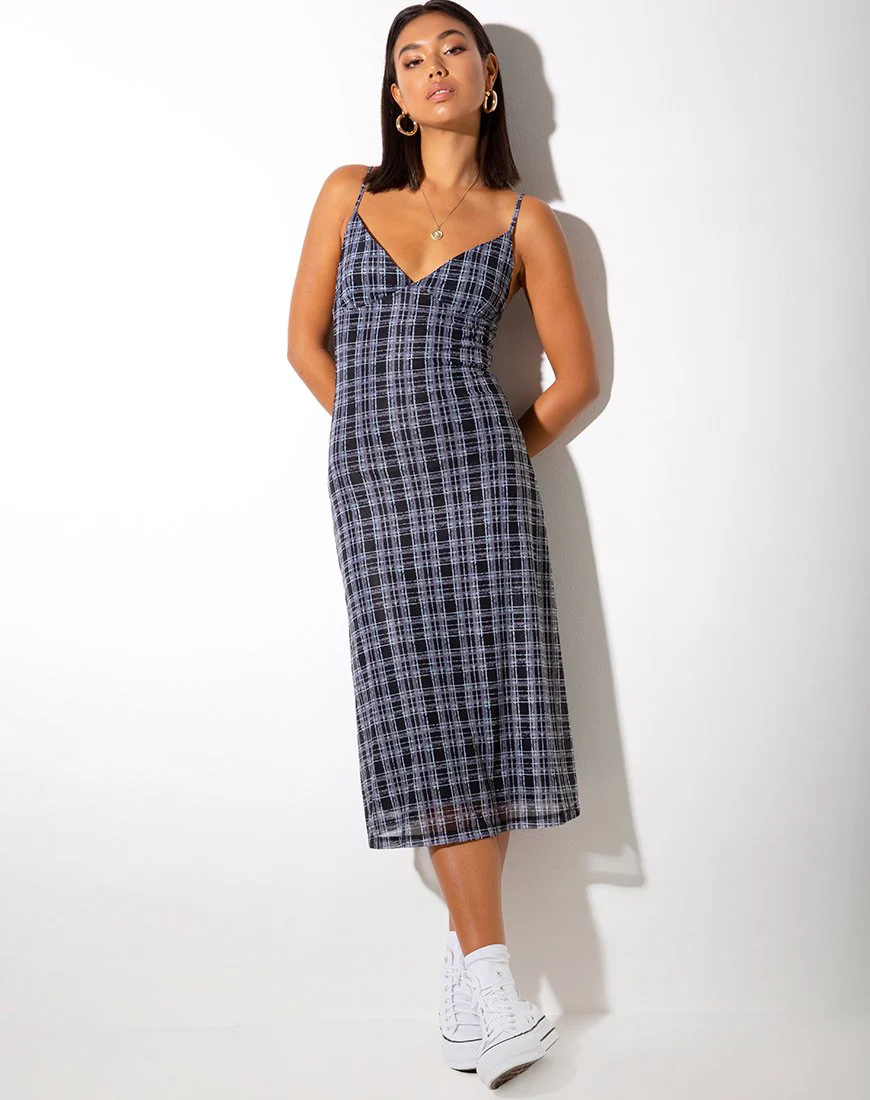 Cotina Midikleid aus schwarz-weißem Tintenklecks-Karo - Image 3