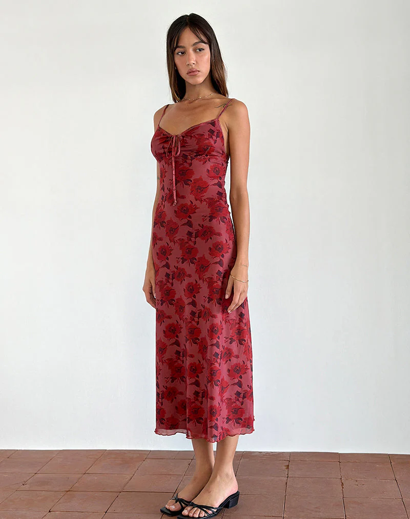 Coya Midikleid in Fairy Floral Burgundy Flock
