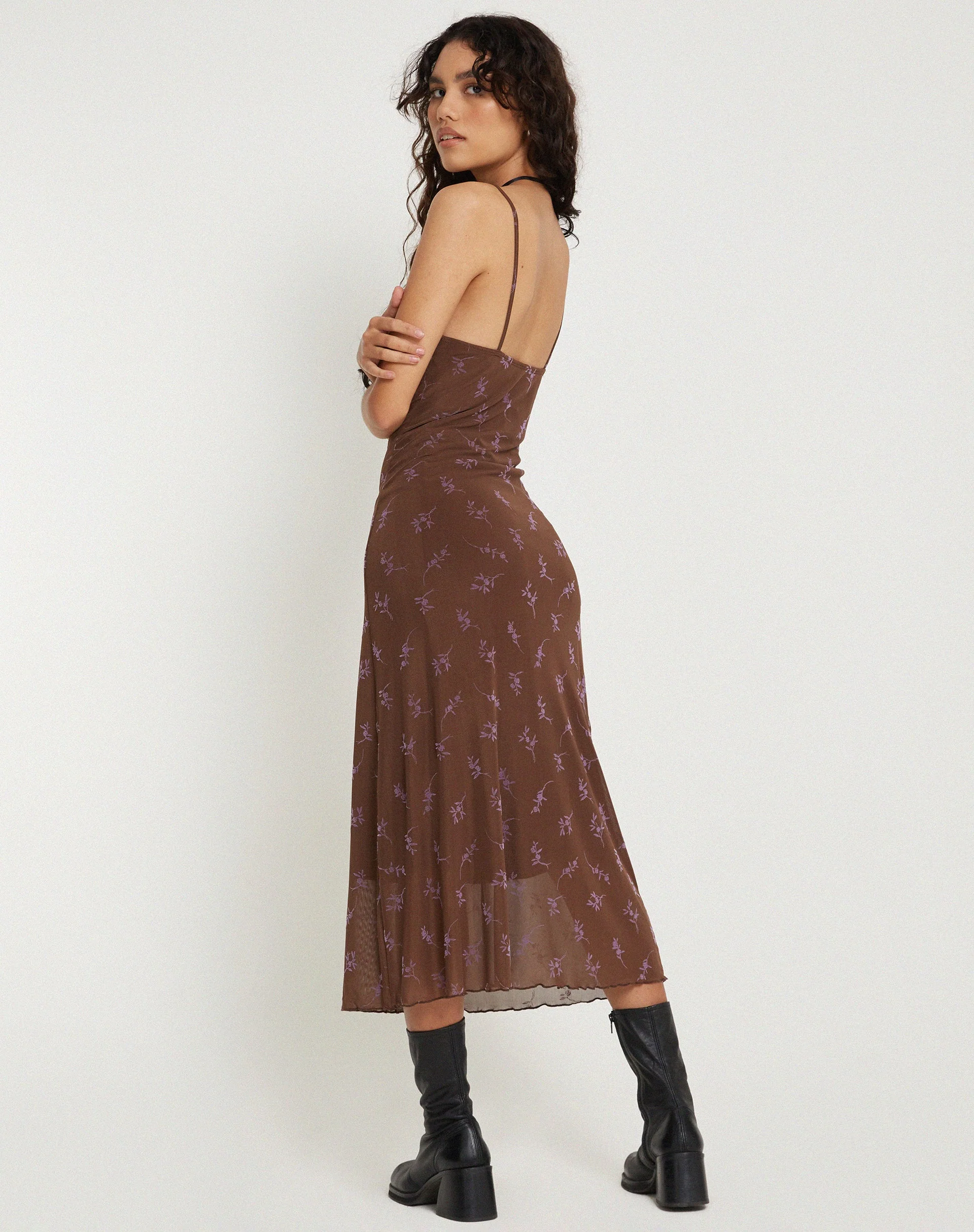 Coya Maxikleid in Blumenstielflocke Braun - Image 3