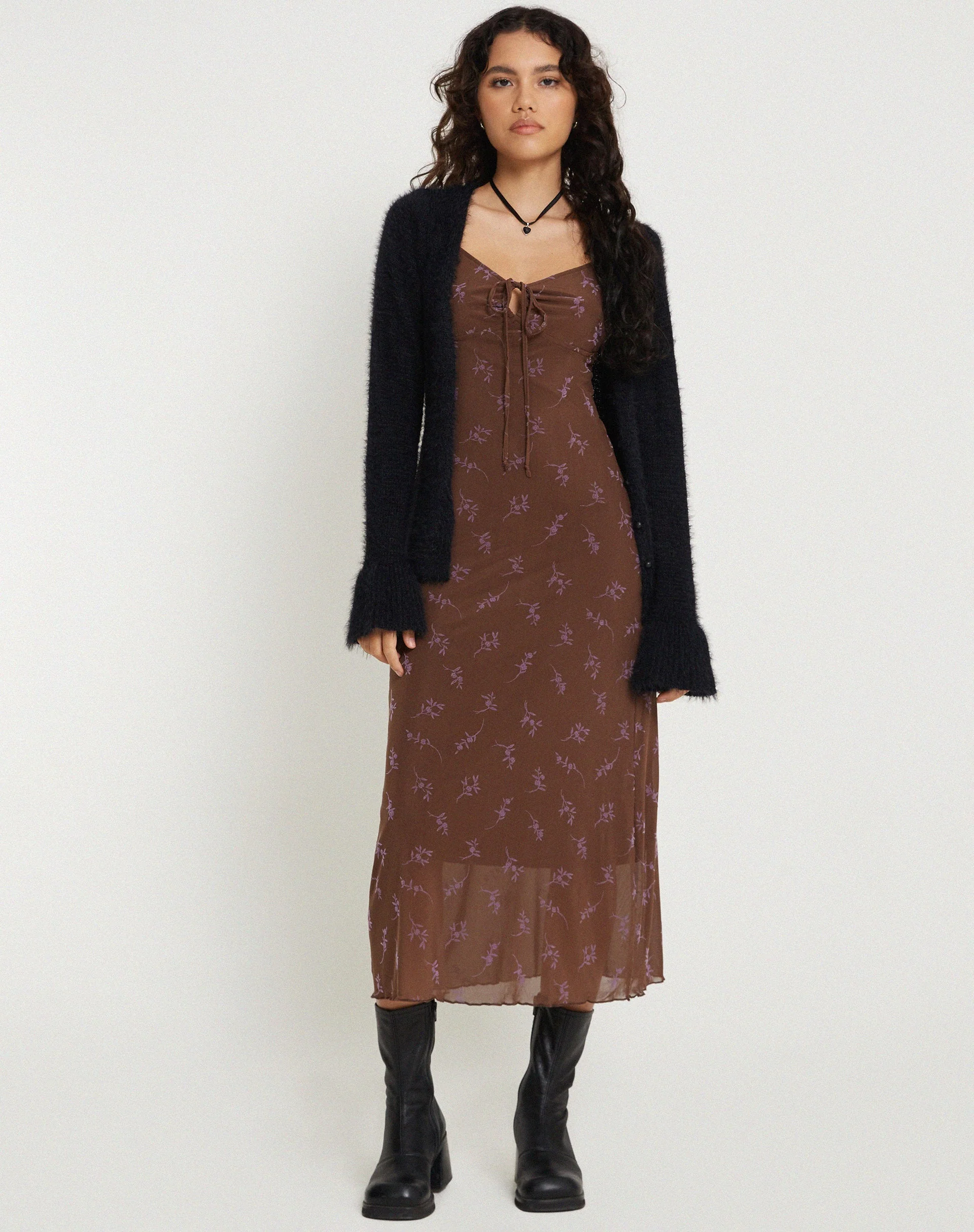 Coya Maxikleid in Blumenstielflocke Braun - Image 4