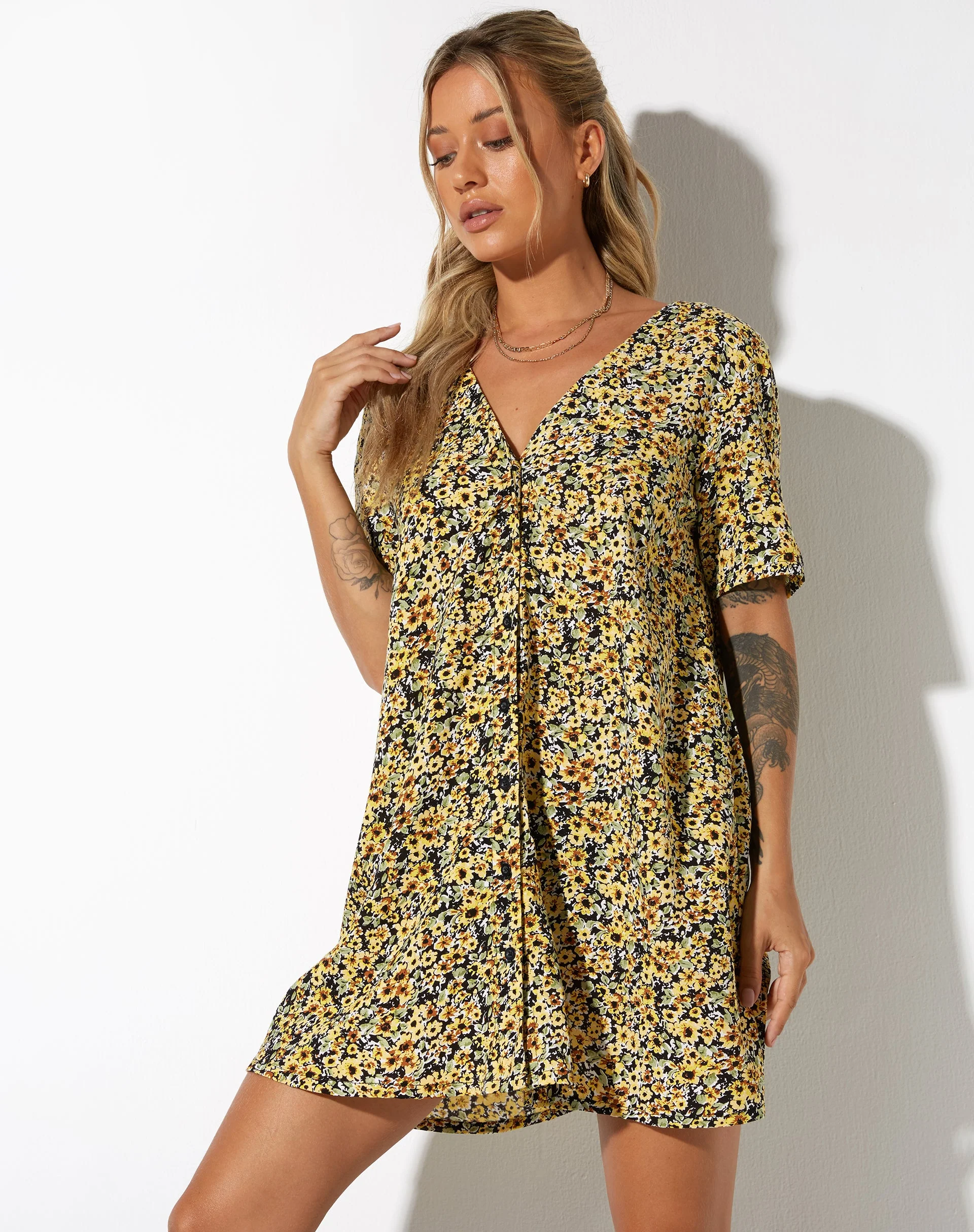 Crosena Kleid in Spring Ditsy Gelb