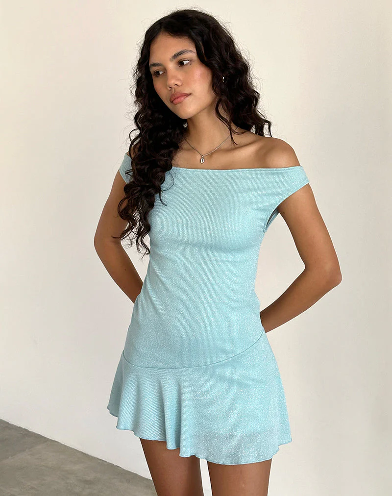 Cynthia Minikleid aus schimmernder Rippe in Hellblau - Image 2