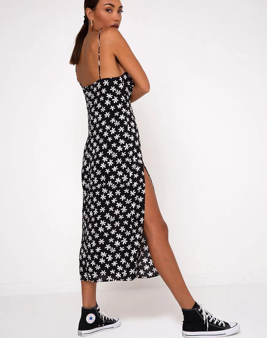 Cypress Midikleid in 90er Jahre Daisy Schwarz und Weiß - Image 2
