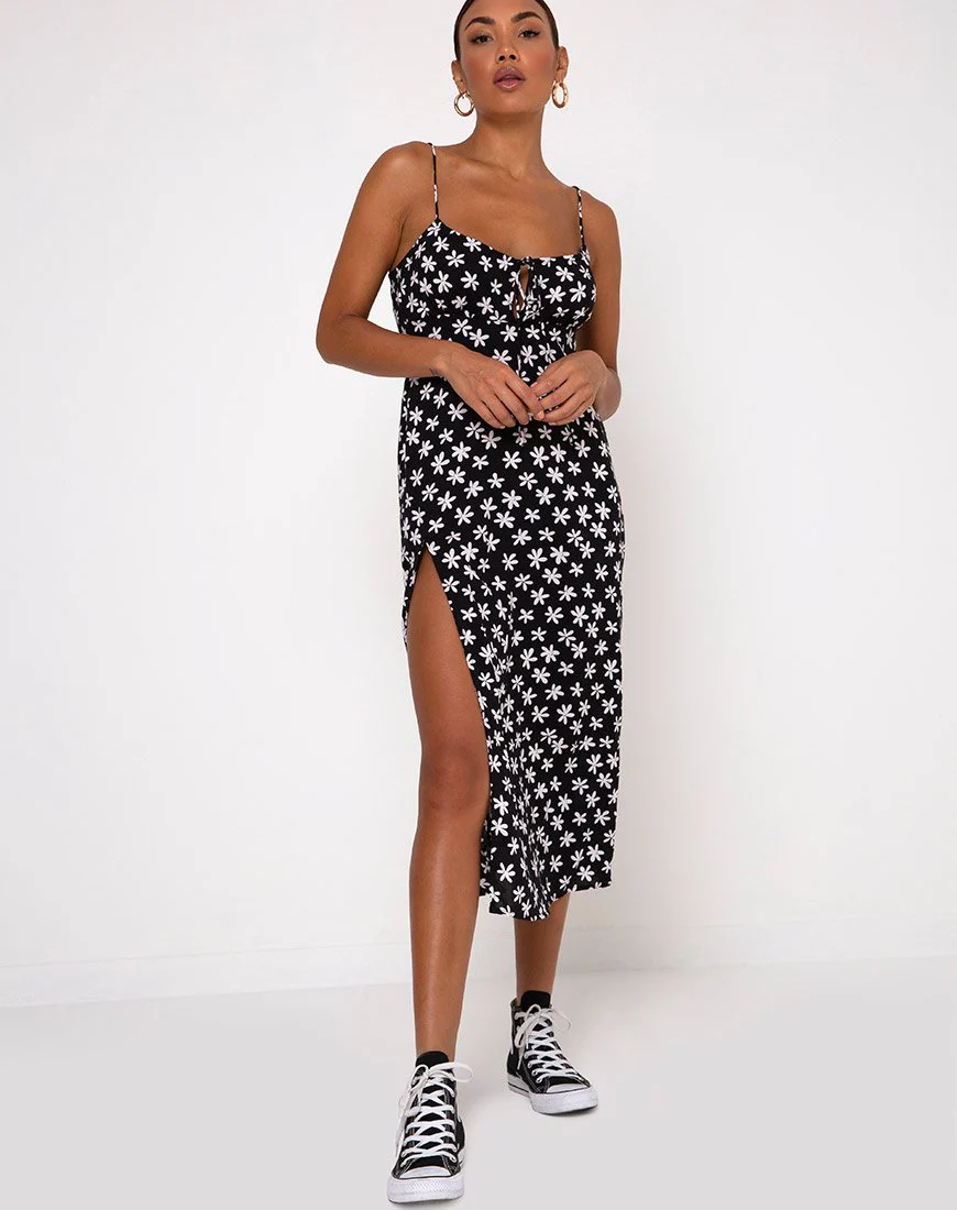 Cypress Midikleid in 90er Jahre Daisy Schwarz und Weiß - Image 3