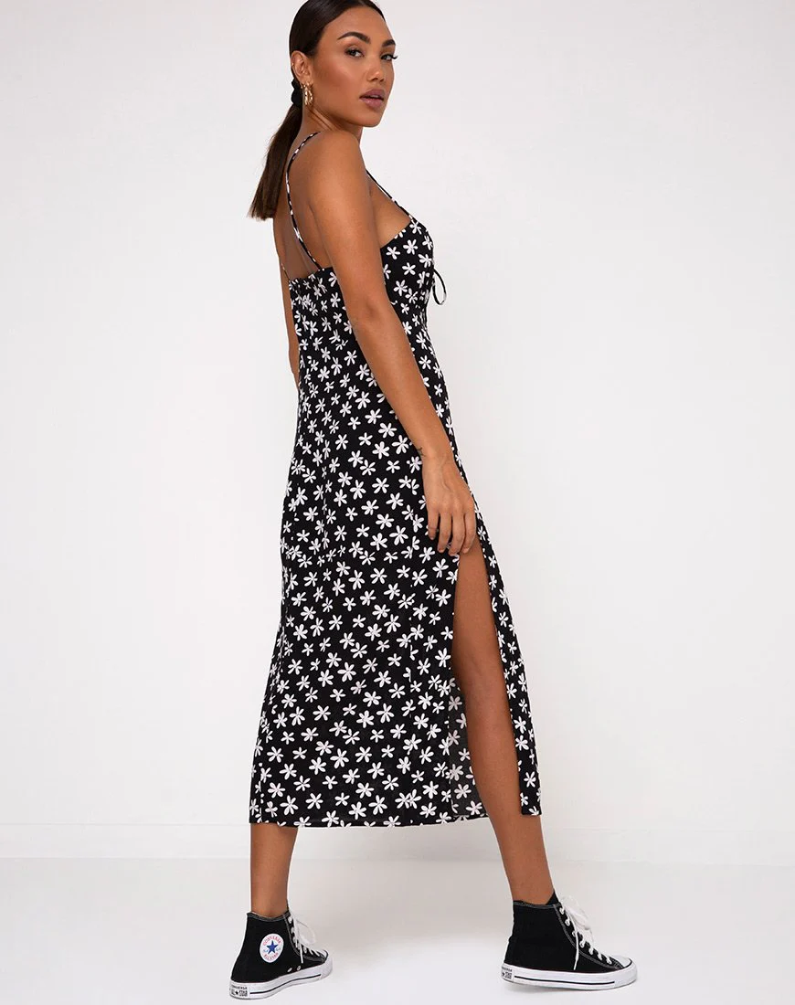 Cypress Midikleid in 90er Jahre Daisy Schwarz und Weiß - Image 4