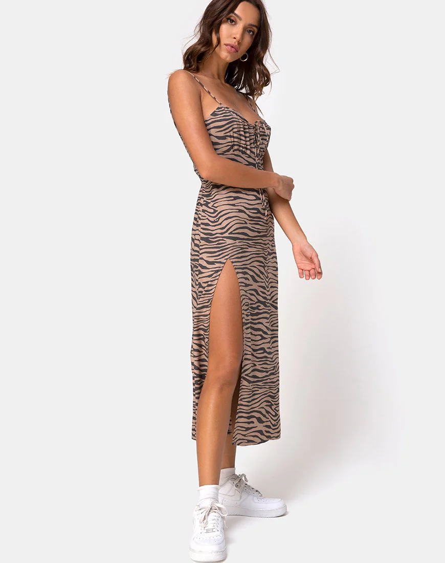 Cypress Midikleid in 90er Jahre Zebra Taupe - Image 3