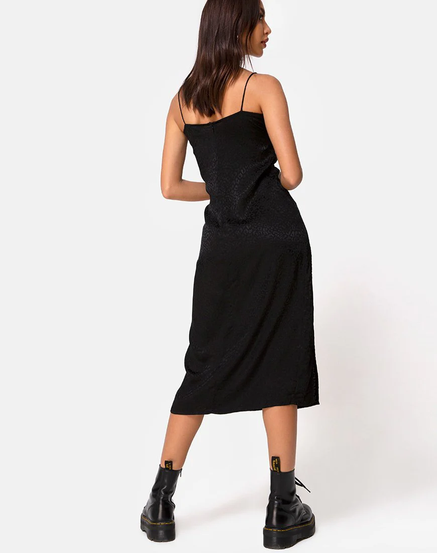 Cypress Midikleid aus Satin Cheetah Schwarz - Image 2
