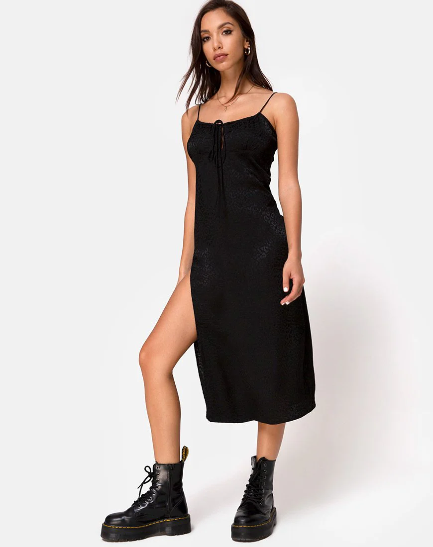 Cypress Midikleid aus Satin Cheetah Schwarz - Image 3