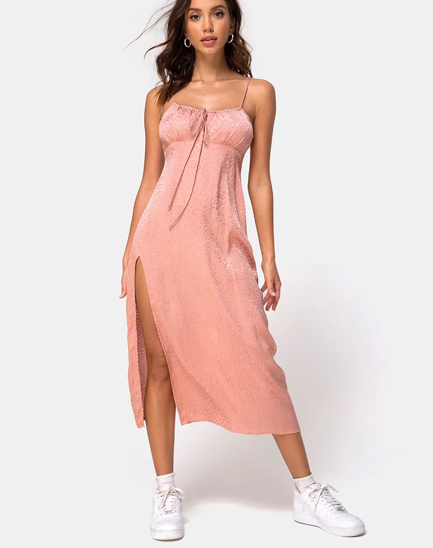 Cypress Midikleid aus Satin Cheetah Dusty Pink