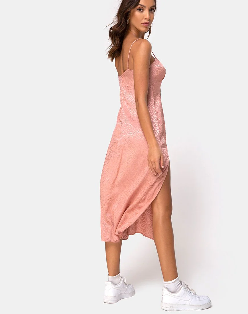 Cypress Midikleid aus Satin Cheetah Dusty Pink - Image 3