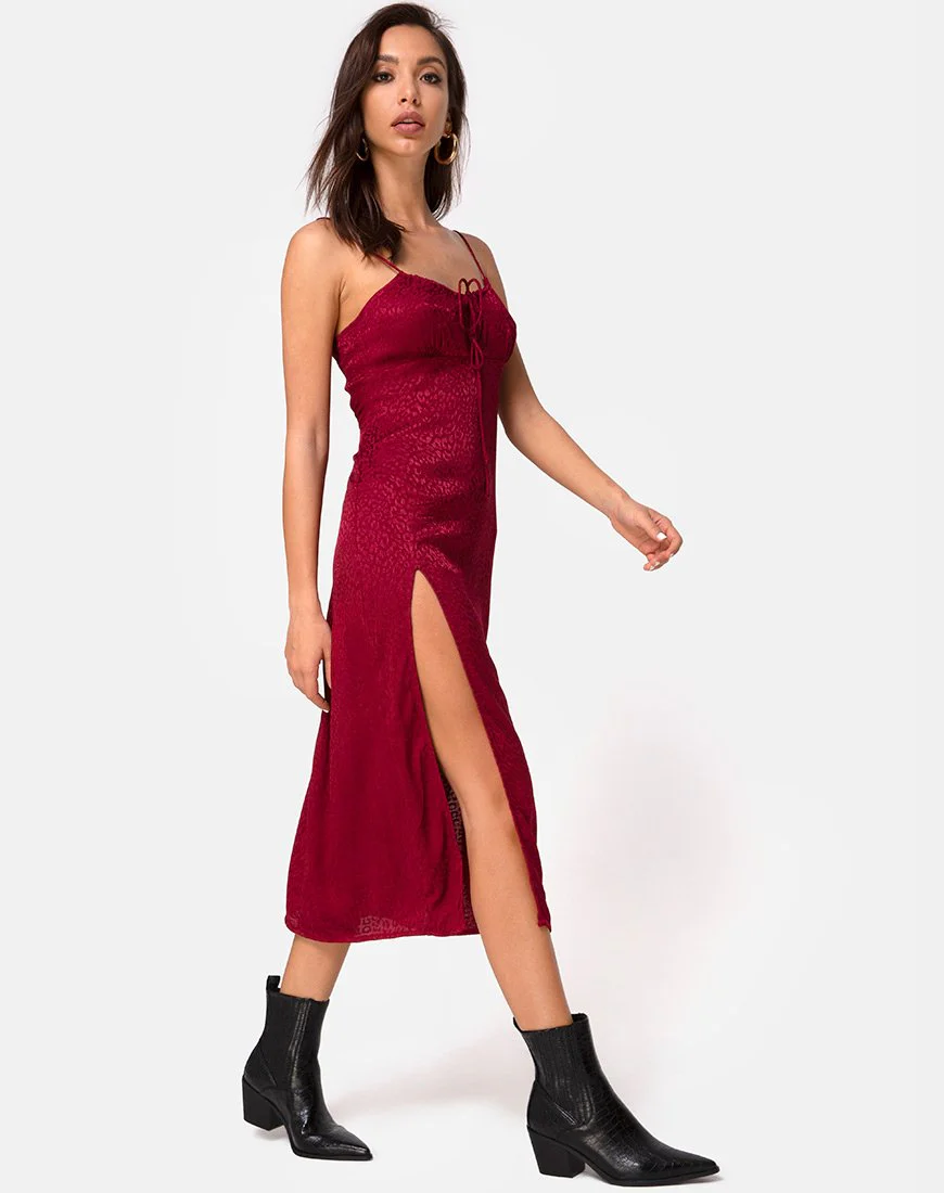 Cypress Midikleid aus Satin Cheetah Himbeere - Image 4