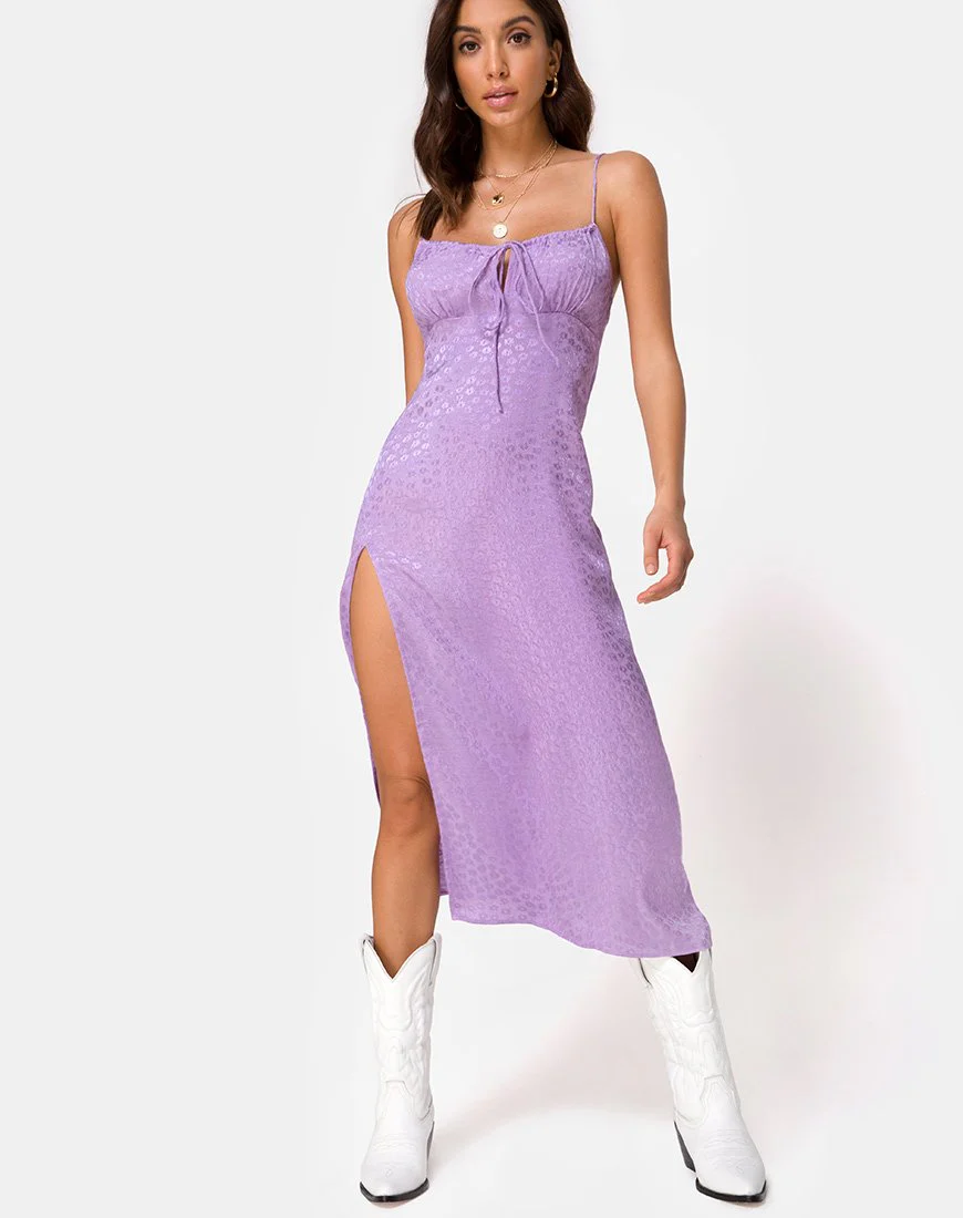Cypress Midikleid aus Satin Ditsy Rose Lavendel - Image 3