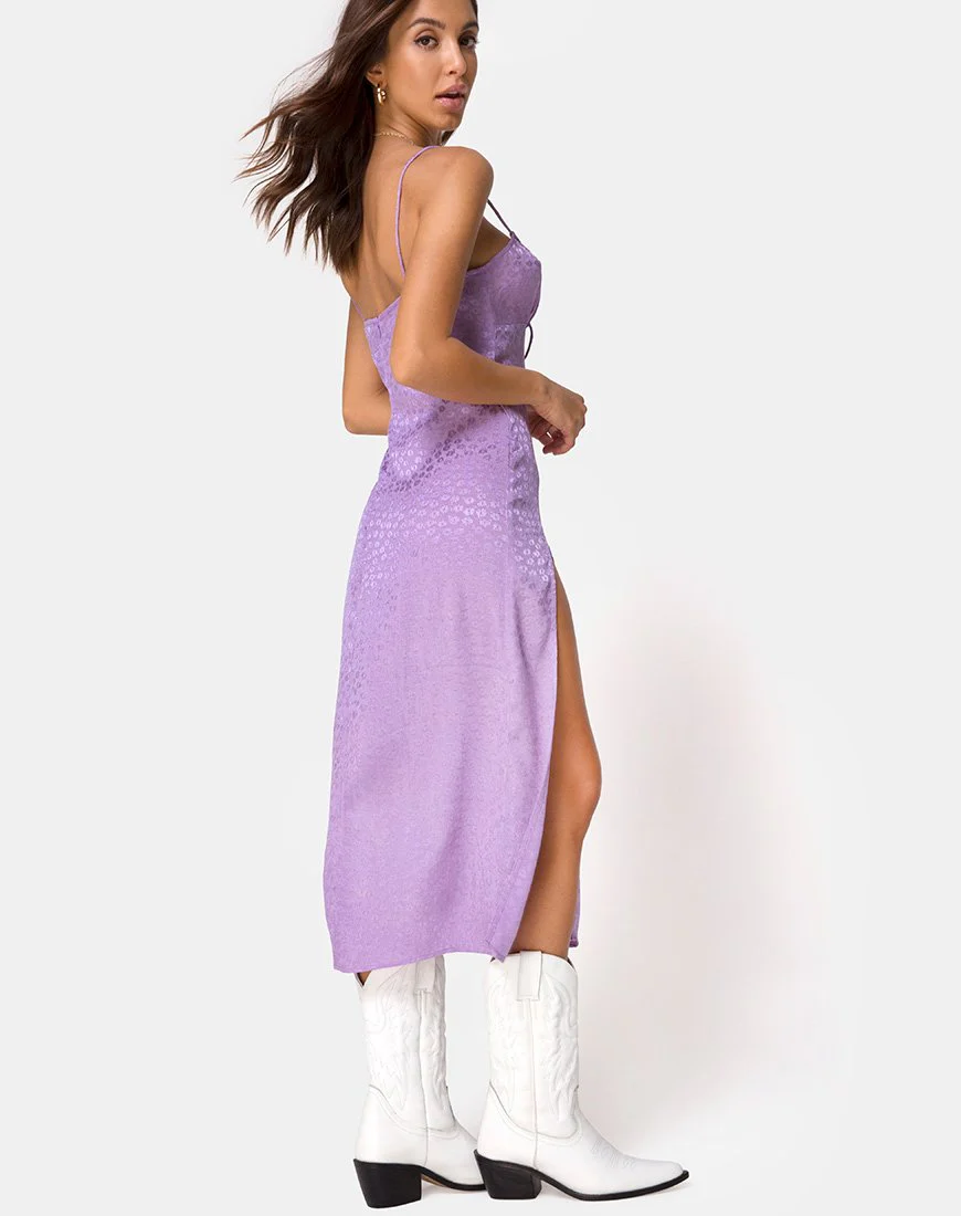 Cypress Midikleid aus Satin Ditsy Rose Lavendel - Image 4