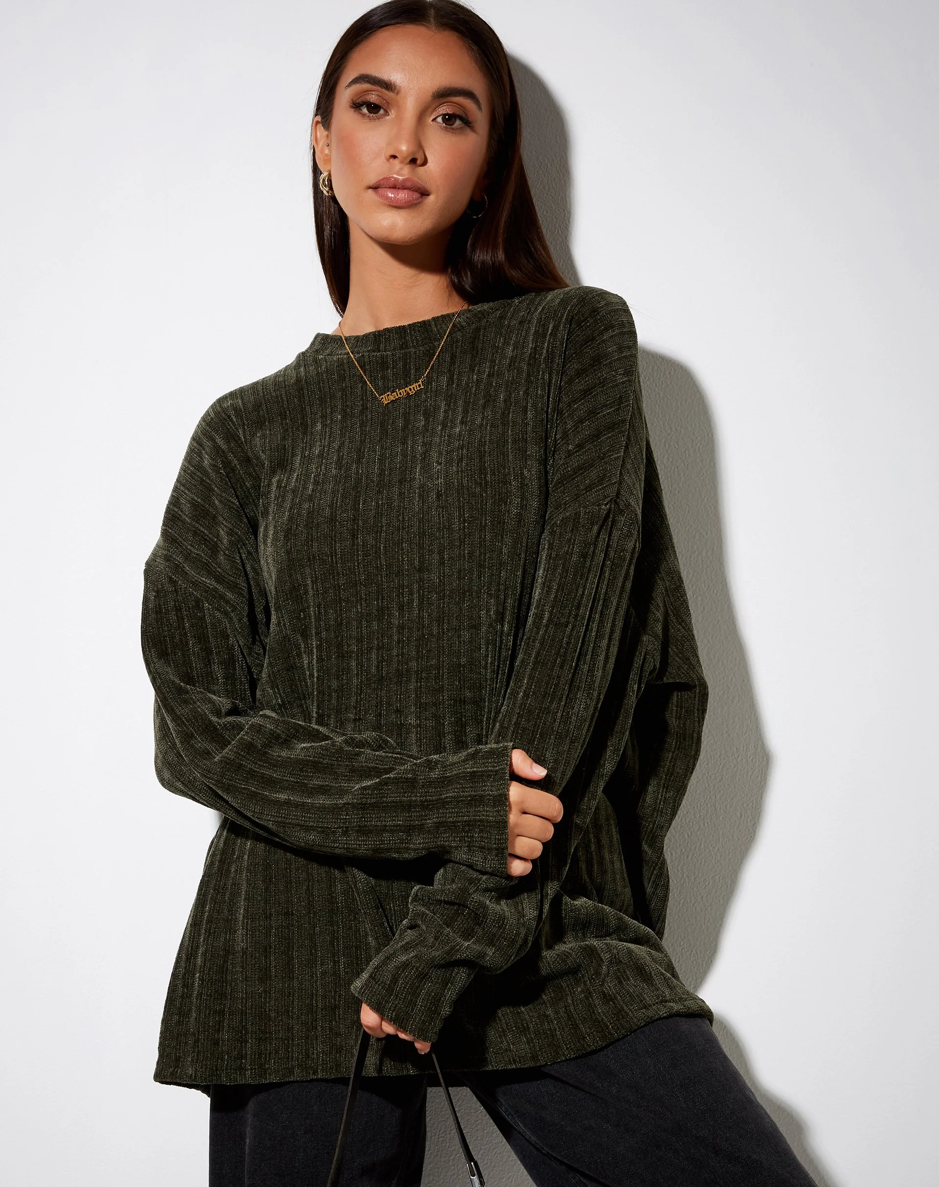 Papa-Pullover aus Chenille in Khaki - Image 2