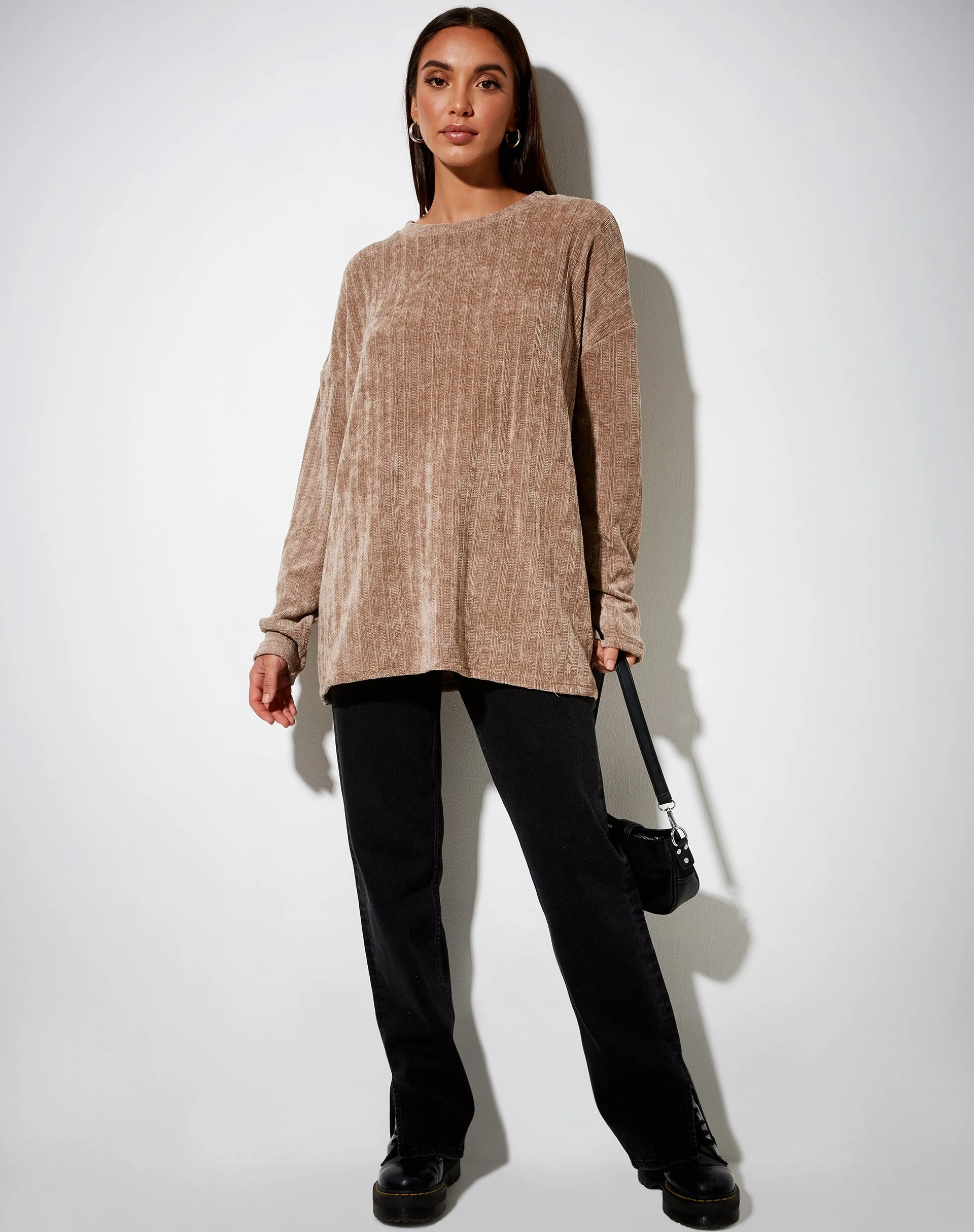 Papa-Pullover aus Chenille Taupe - Image 3