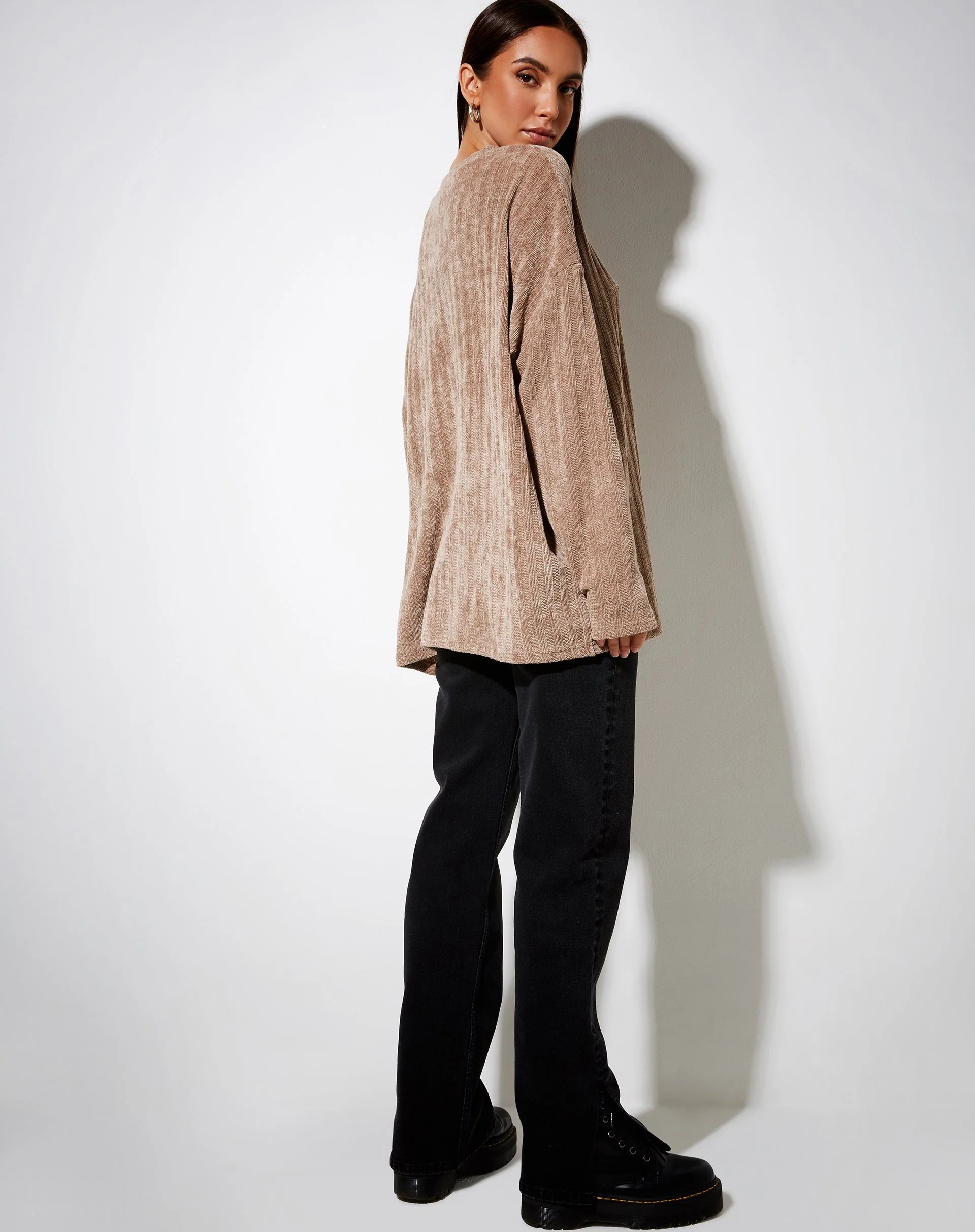 Papa-Pullover aus Chenille Taupe - Image 4