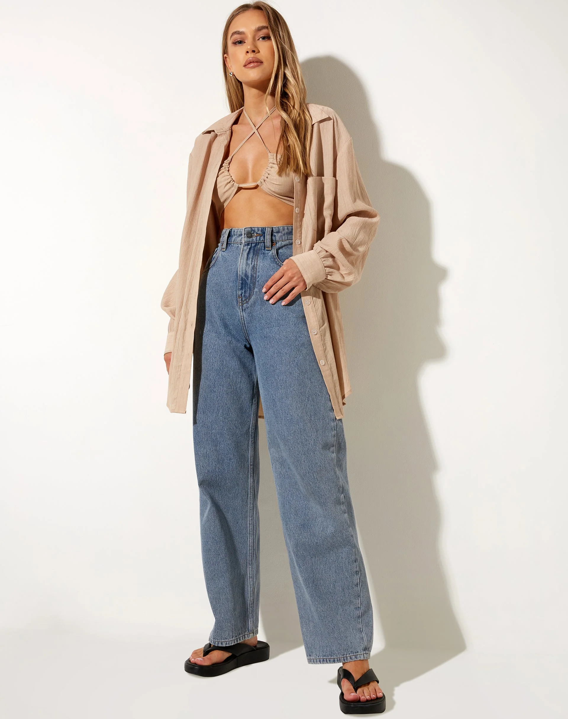 Dael Hemd in Übergröße in Crinkle Tan - Image 3
