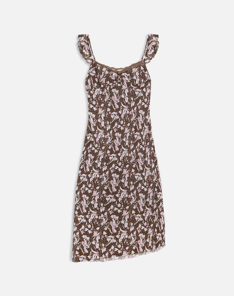 Daita Midikleid aus Chiffon Polka Flower Braun - Image 3