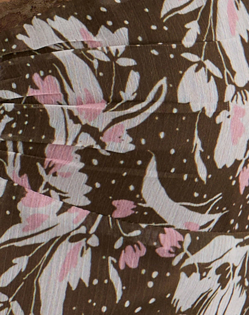 Daita Midikleid aus Chiffon Polka Flower Braun - Image 6