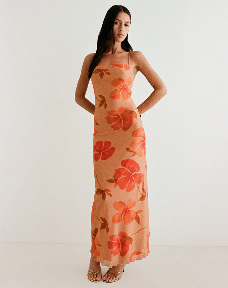 Dalesio Maxikleid in Aquarell Hibiskus Orange - Image 2